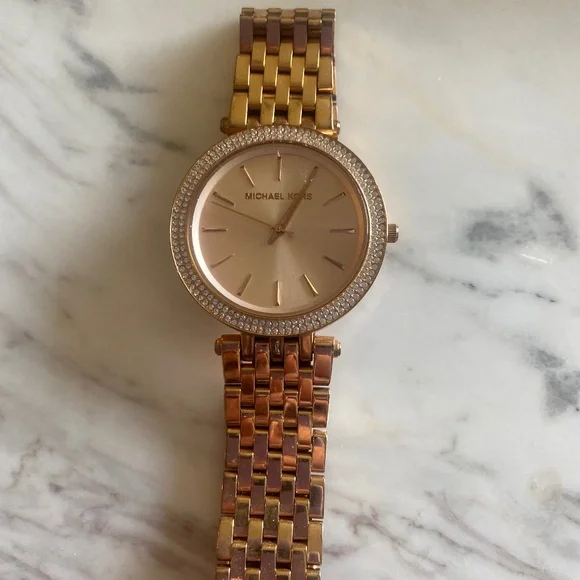 Barely Worn Michale Kors watch with Diamontes. Michael Kors- Gold Watch W Stones. Used But In Perfect  main image 2